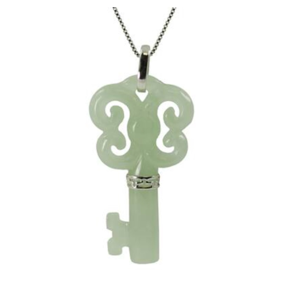 Sterling Silver Green Jade Key Necklace